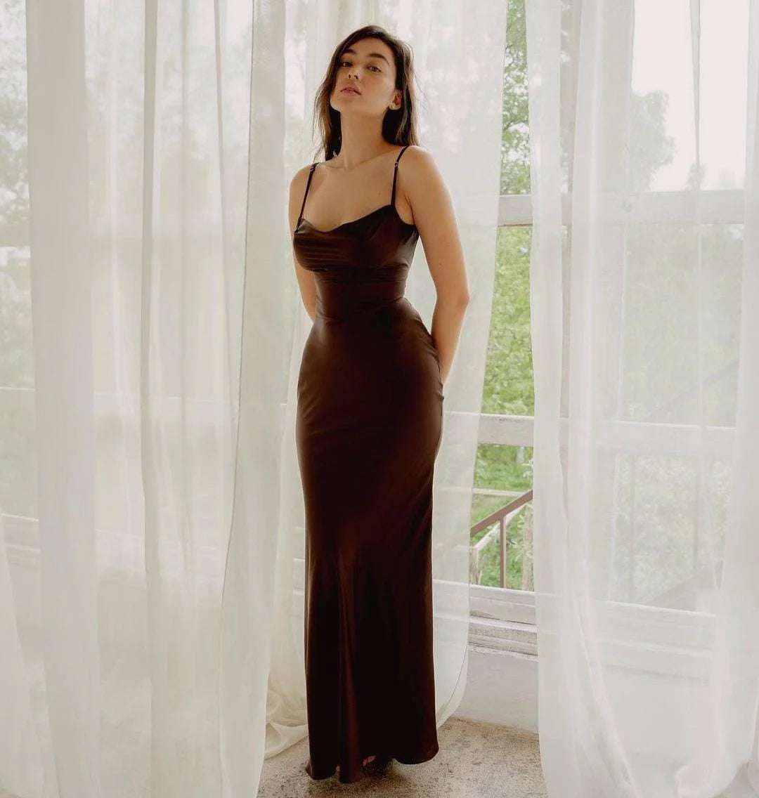 Silk Modal Mini Dress in Chocolate